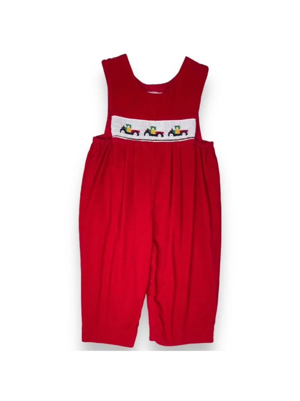 Vintage House of Hatten Color Block Farm Truck Smocked Longalls Romper 18m